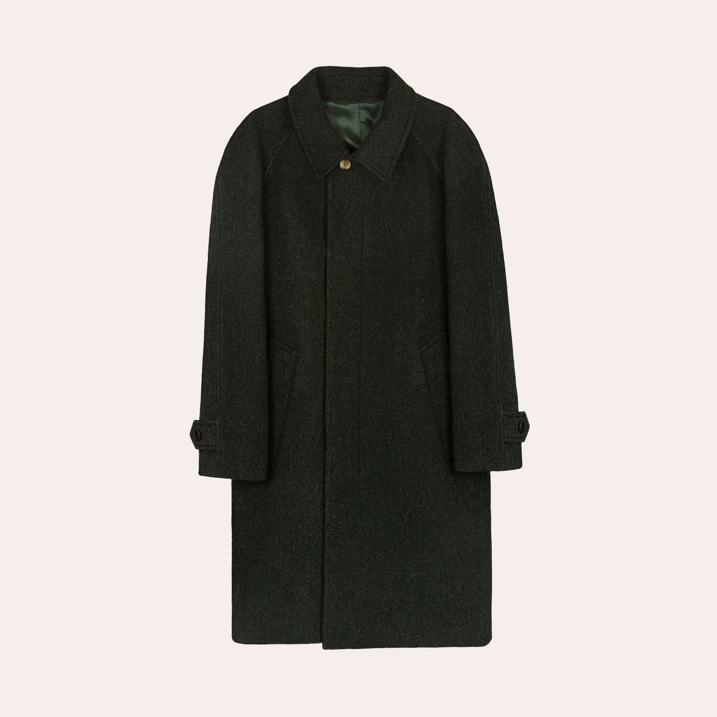 Manteau balmacaan en laine vierge vert chiné