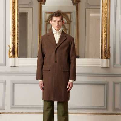 Brown wool coat with tailored collar