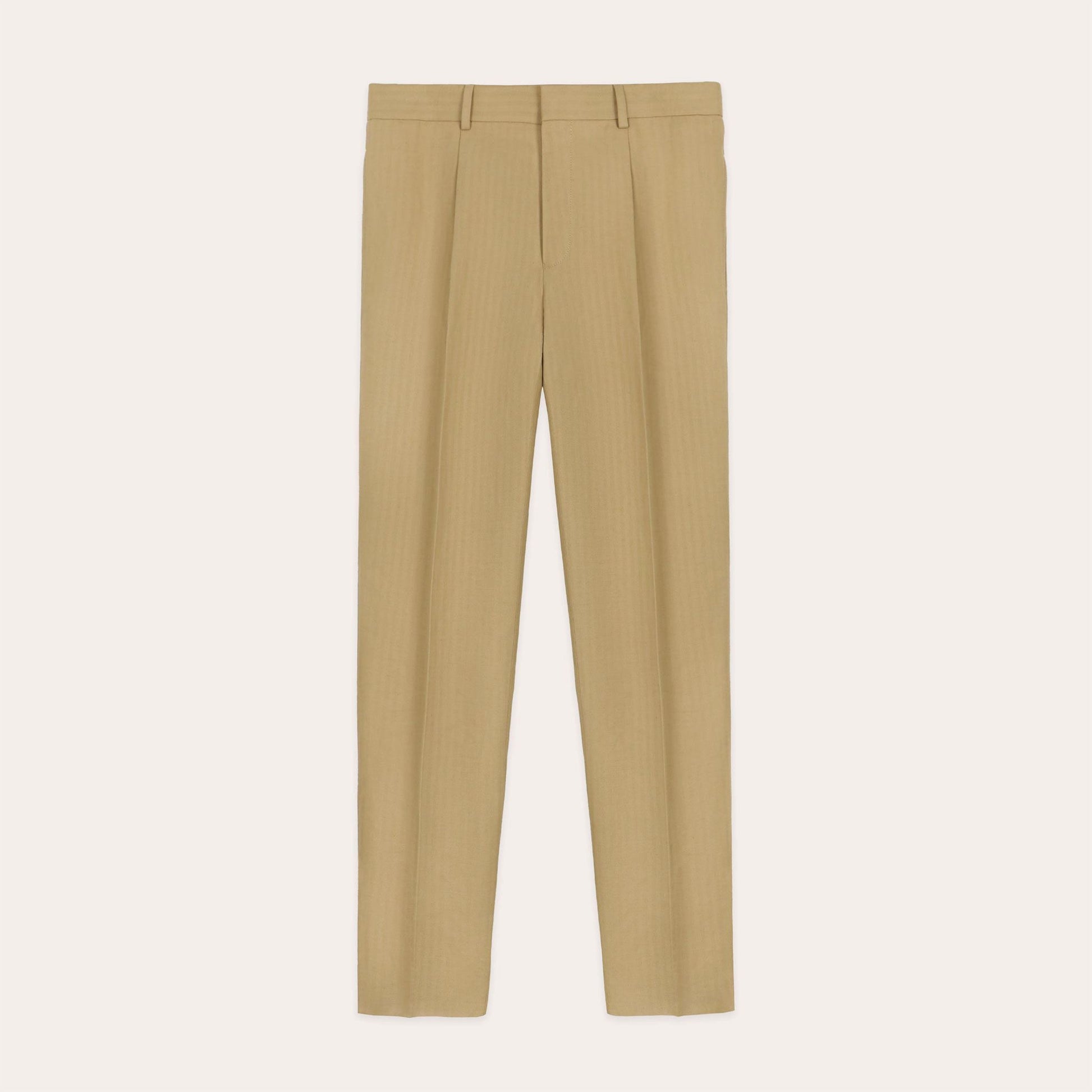 Pantalon à pince en coton et lin beige