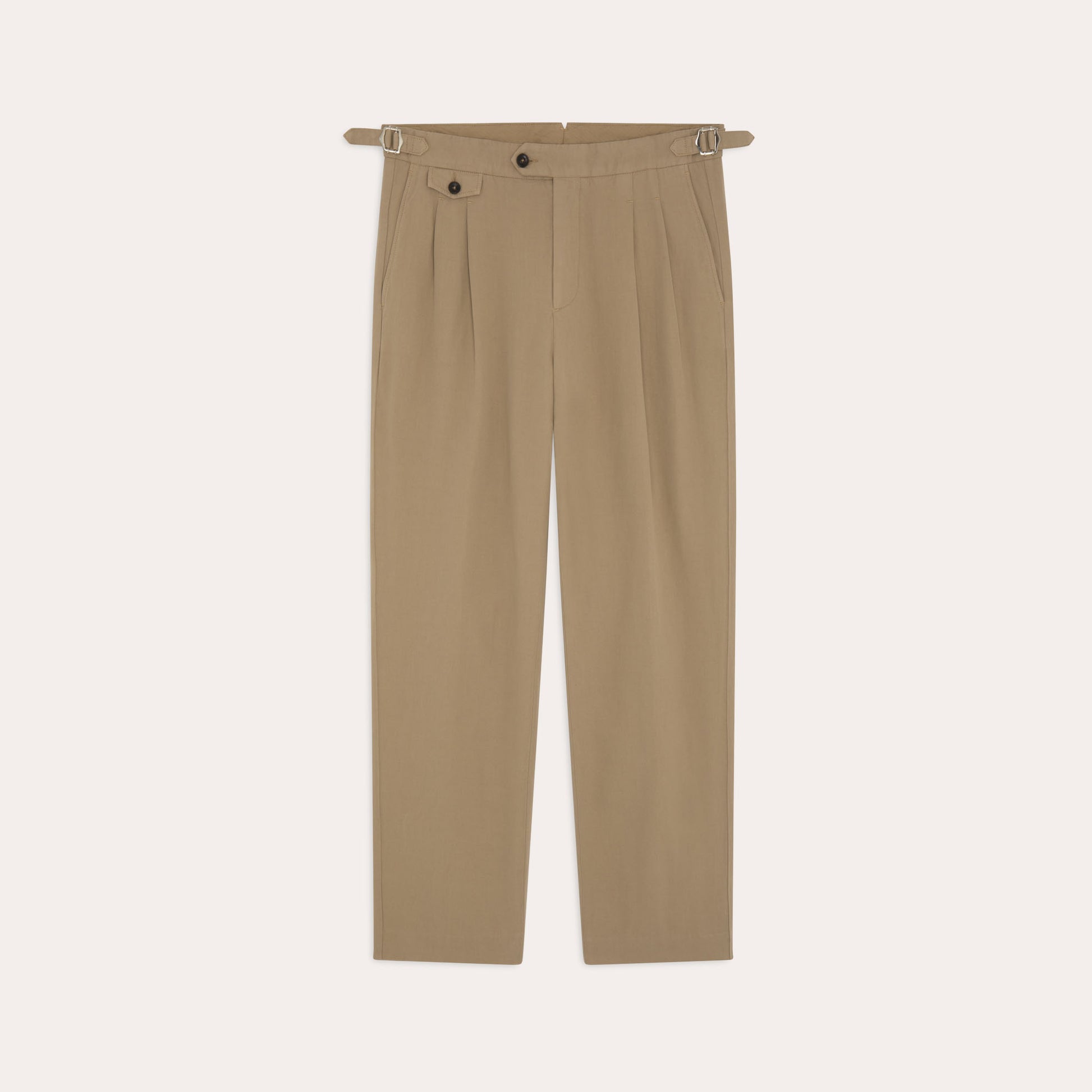 Pantalon à double plis en coton et lin beige