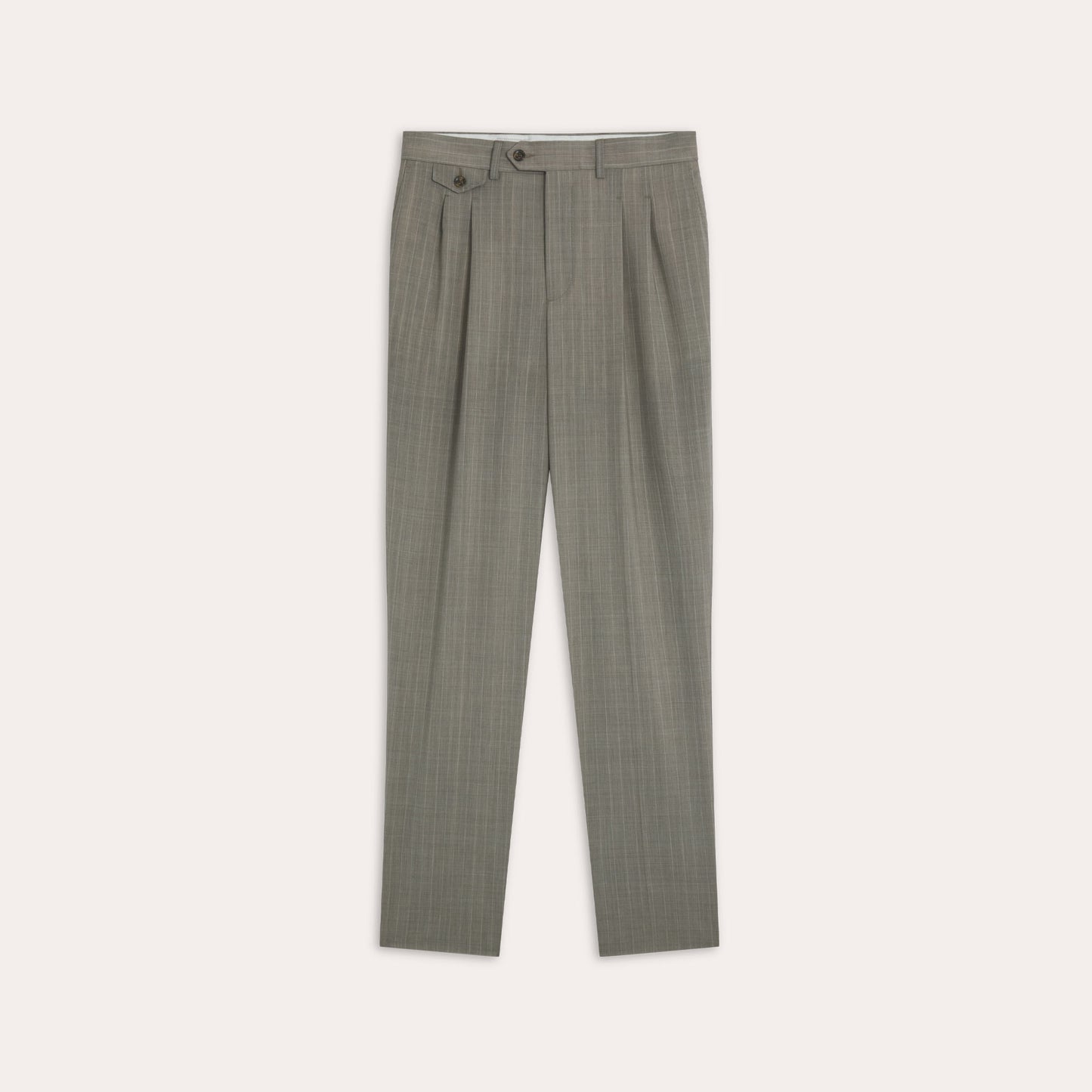 Pantalon gris à double plis en laine à rayures