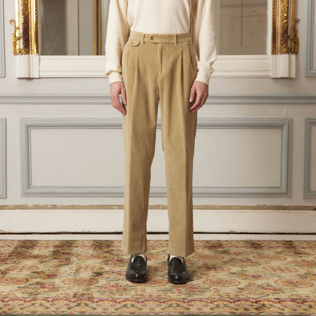 Double pleated beige corduroy trousers