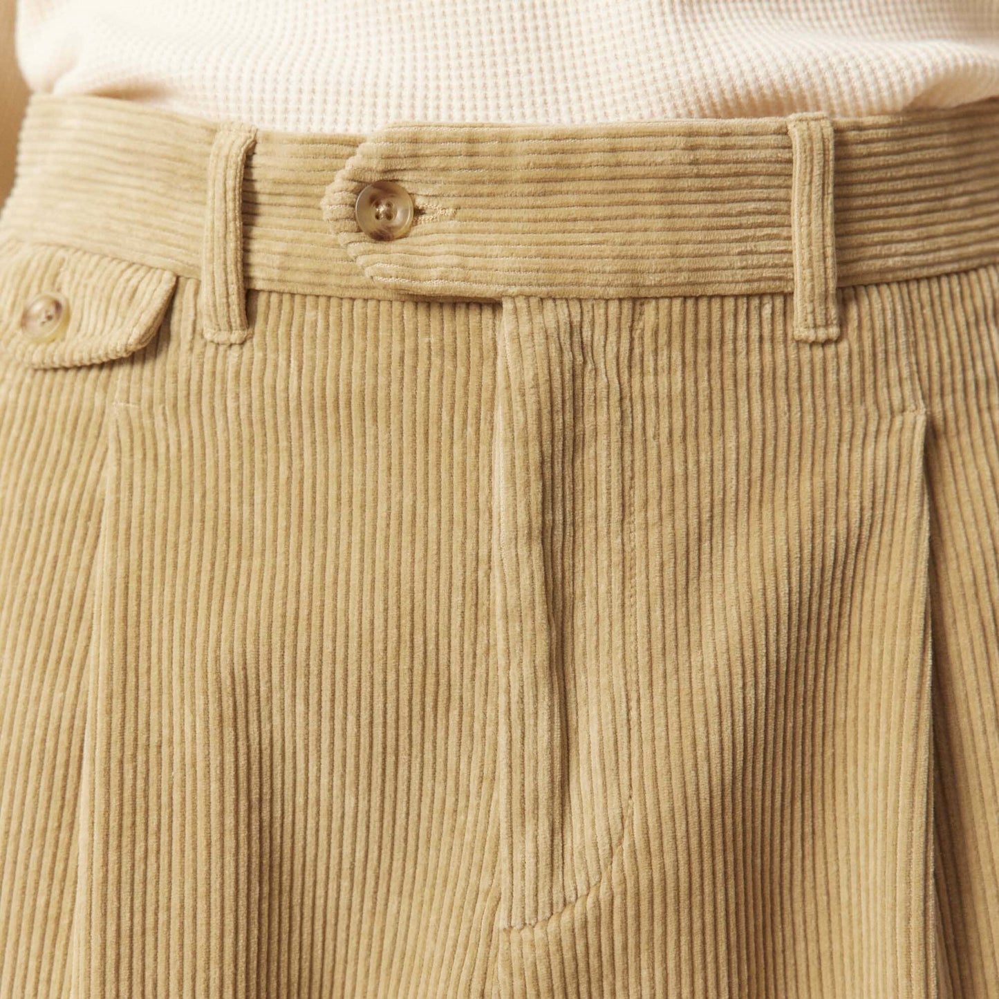 Beige velvet double pleated trousers