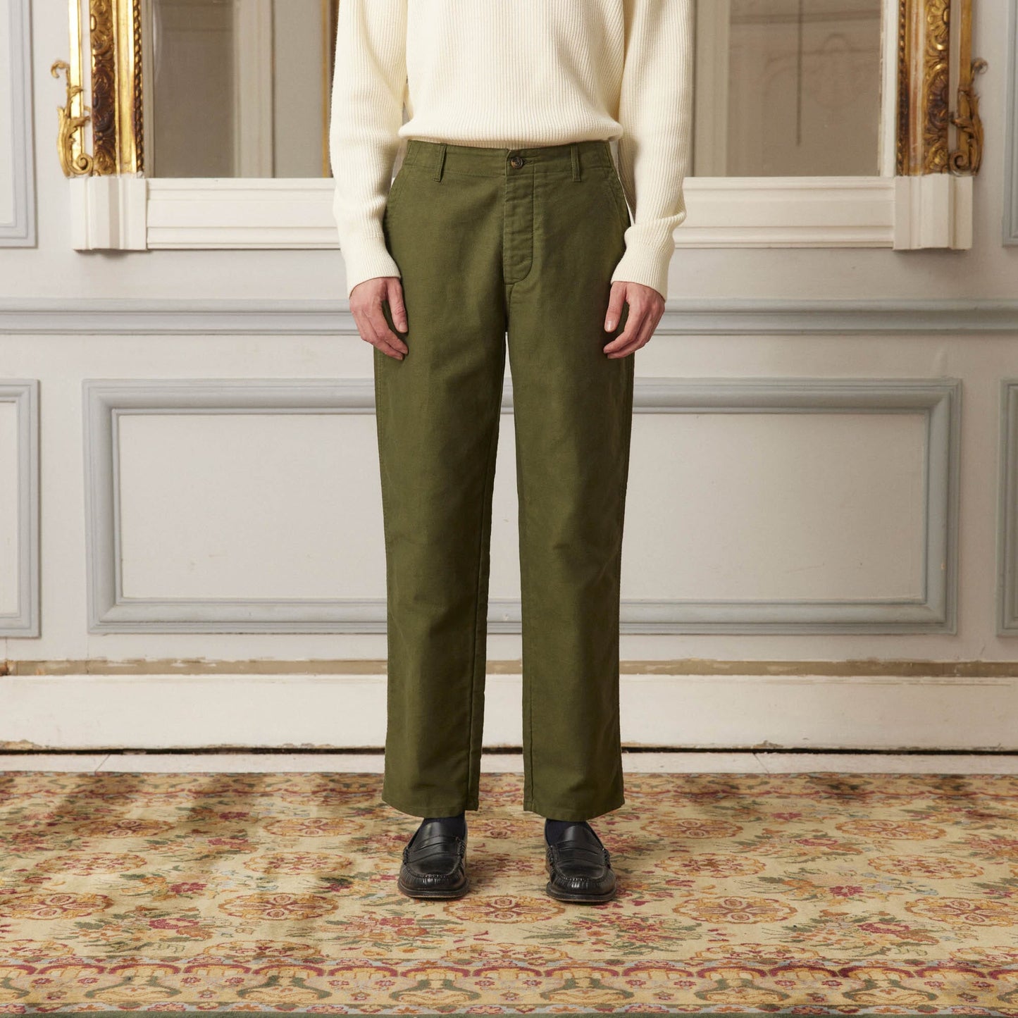 Forest green cotton moleskin military pants