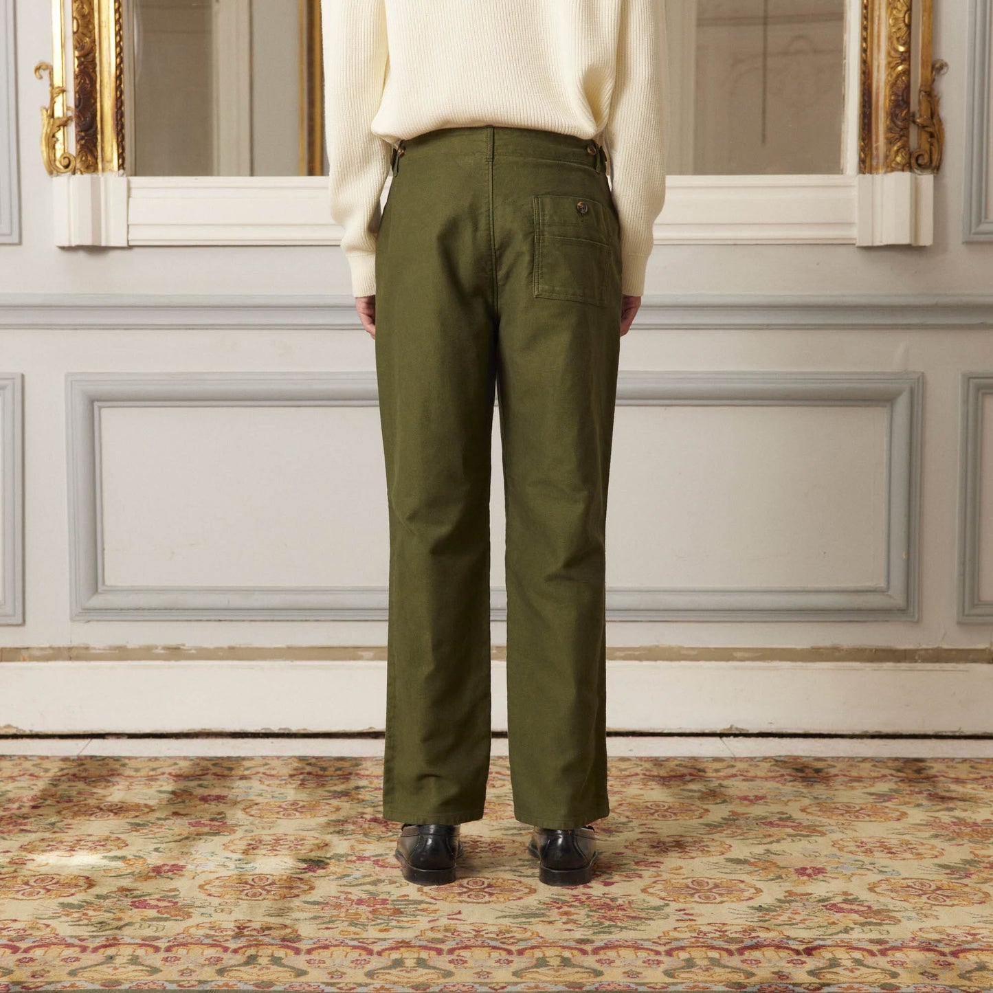 Forest green cotton moleskin military pants