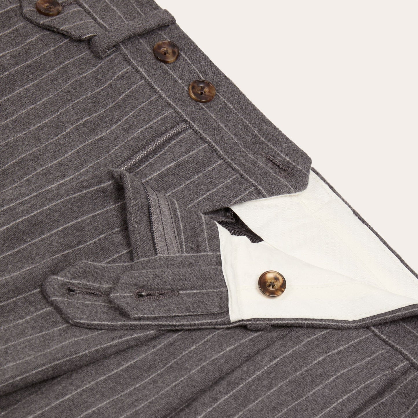 Double pleated trousers in gray striped cotton moleskin