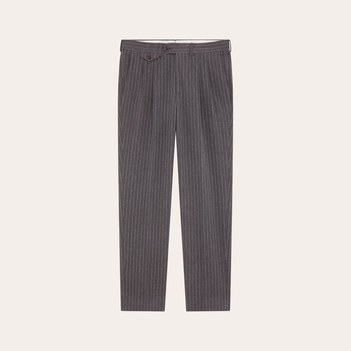 Double pleated trousers in gray striped cotton moleskin