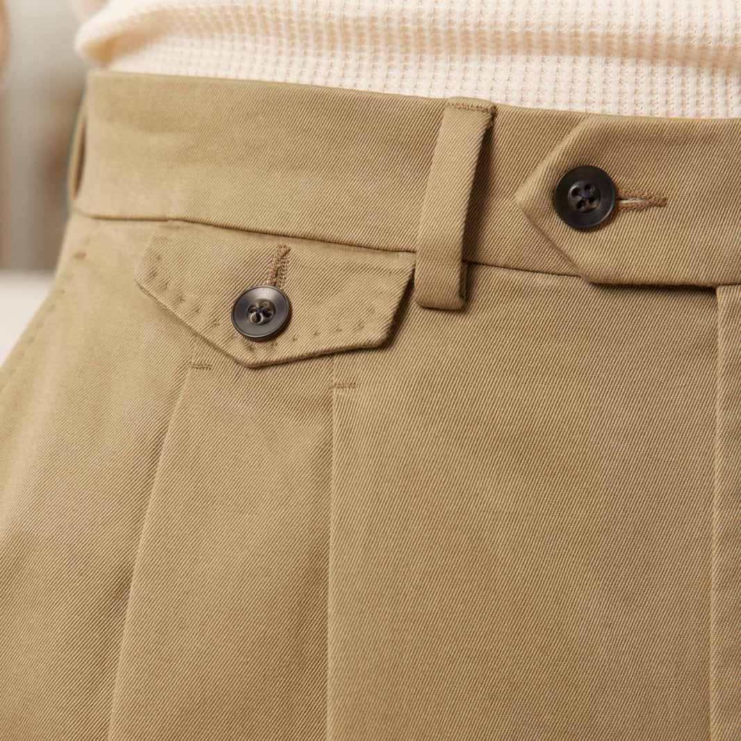 Double pleated beige cotton chinos