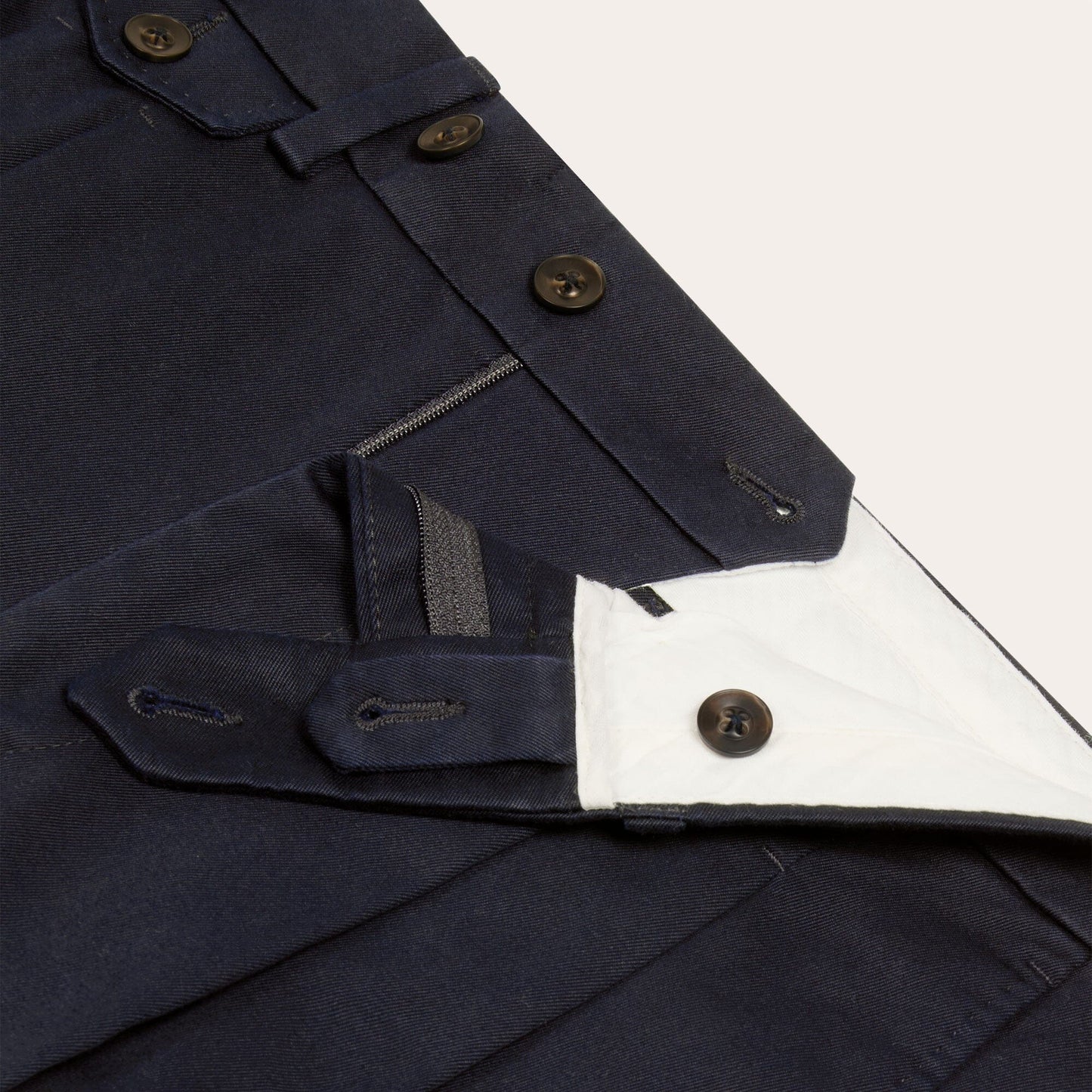 Navy cotton double pleated chinos