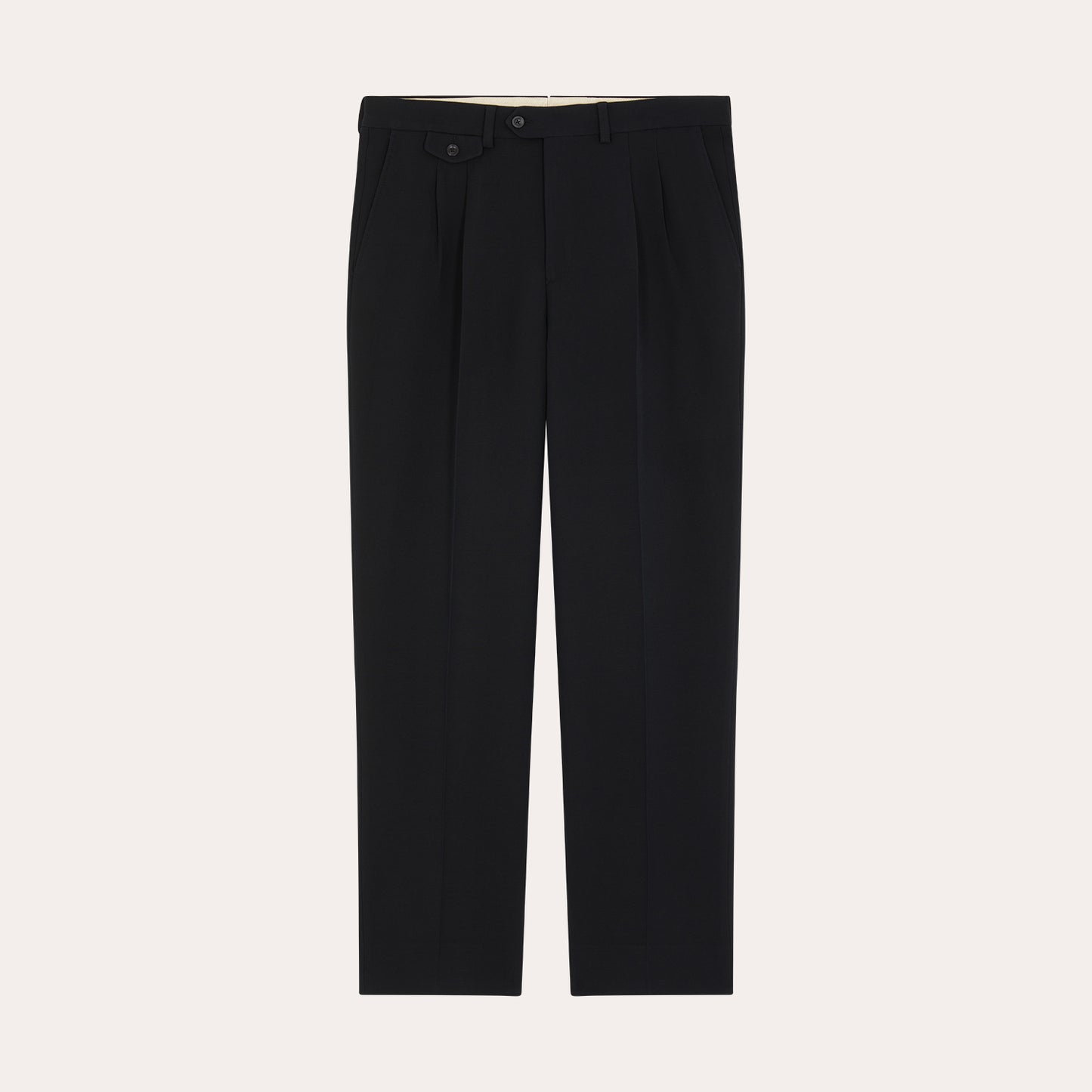 Pantalon à double plis en laine et soie noire