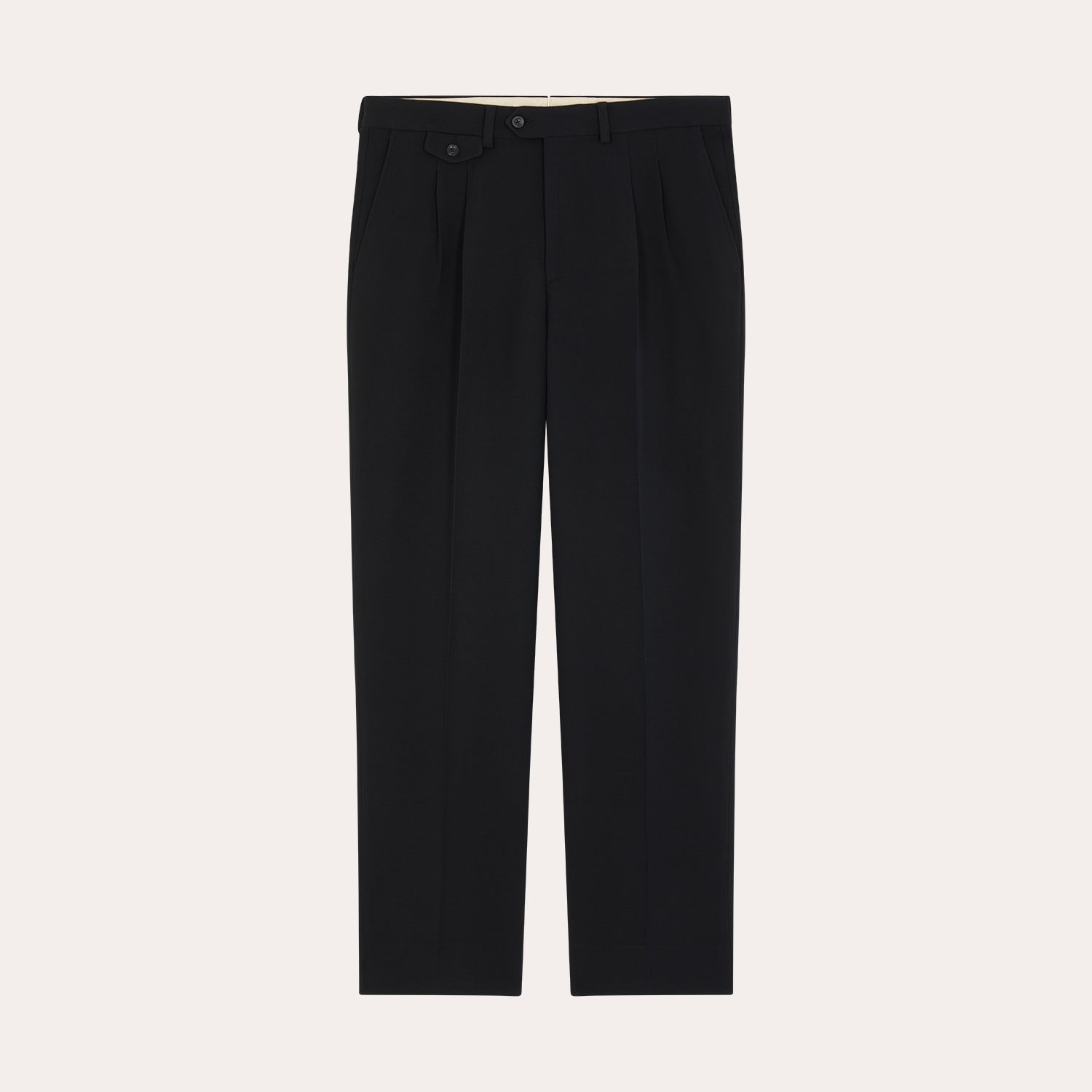 Pantalon à double plis en laine et soie noire