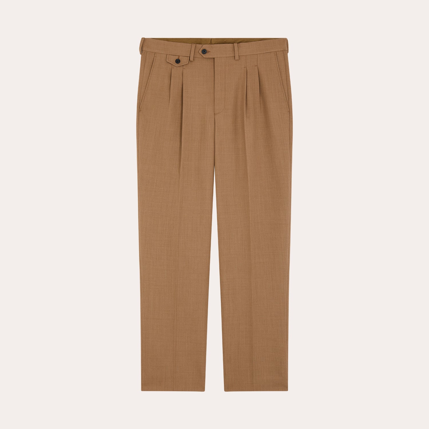 Pantalon à double plis en laine vierge camel