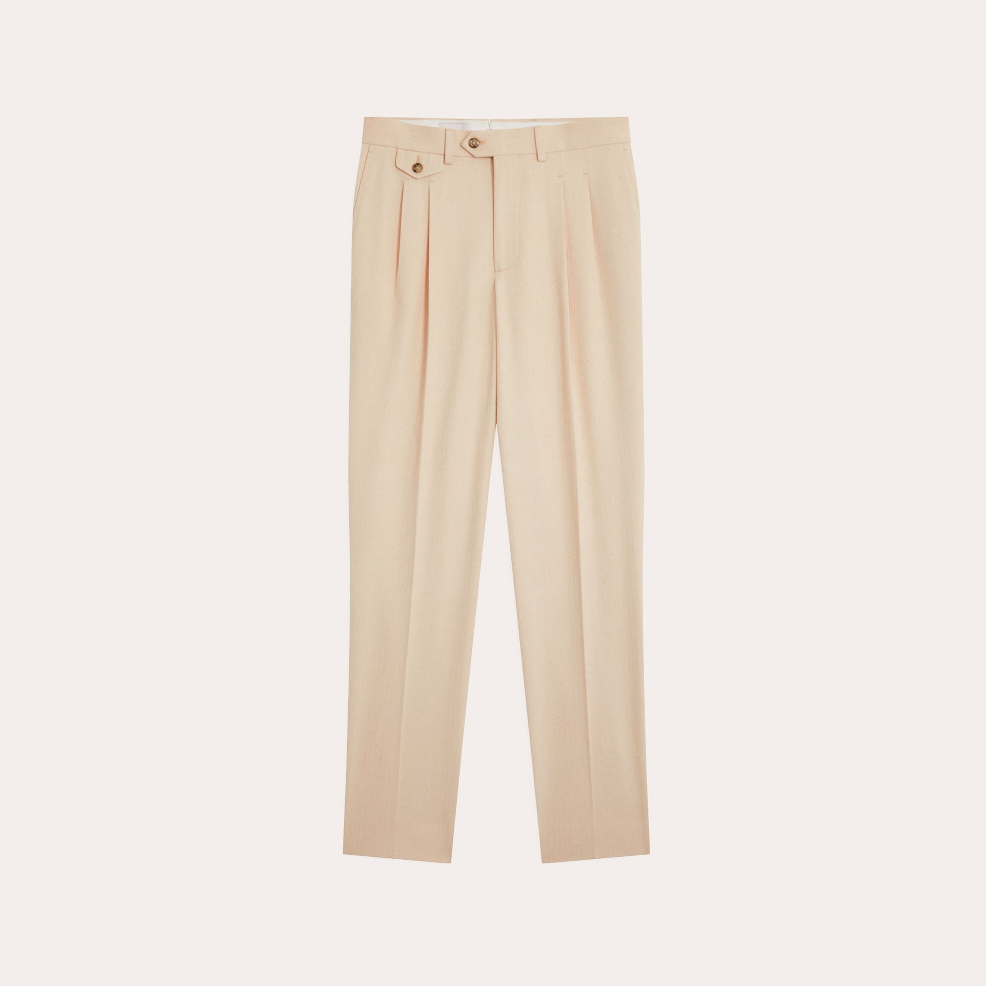 Pantalon à double plis en coton écru