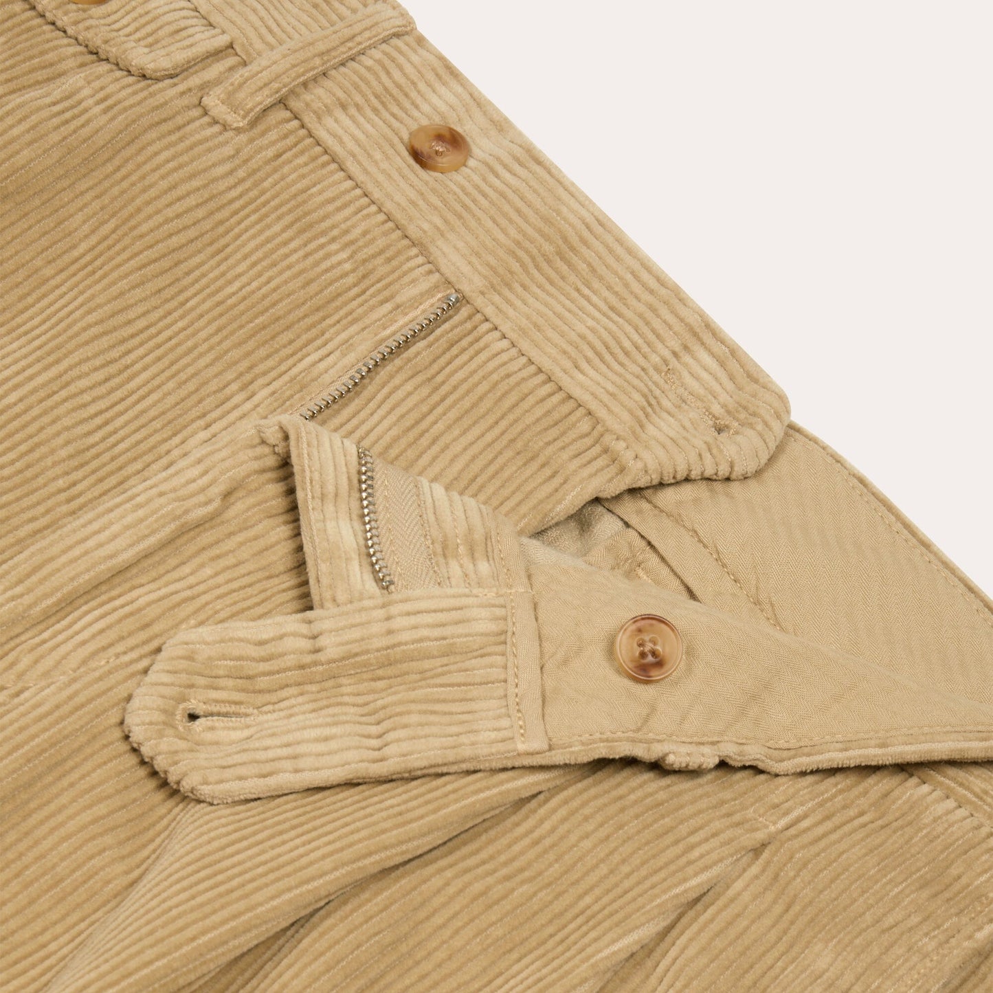 Beige velvet double pleated trousers