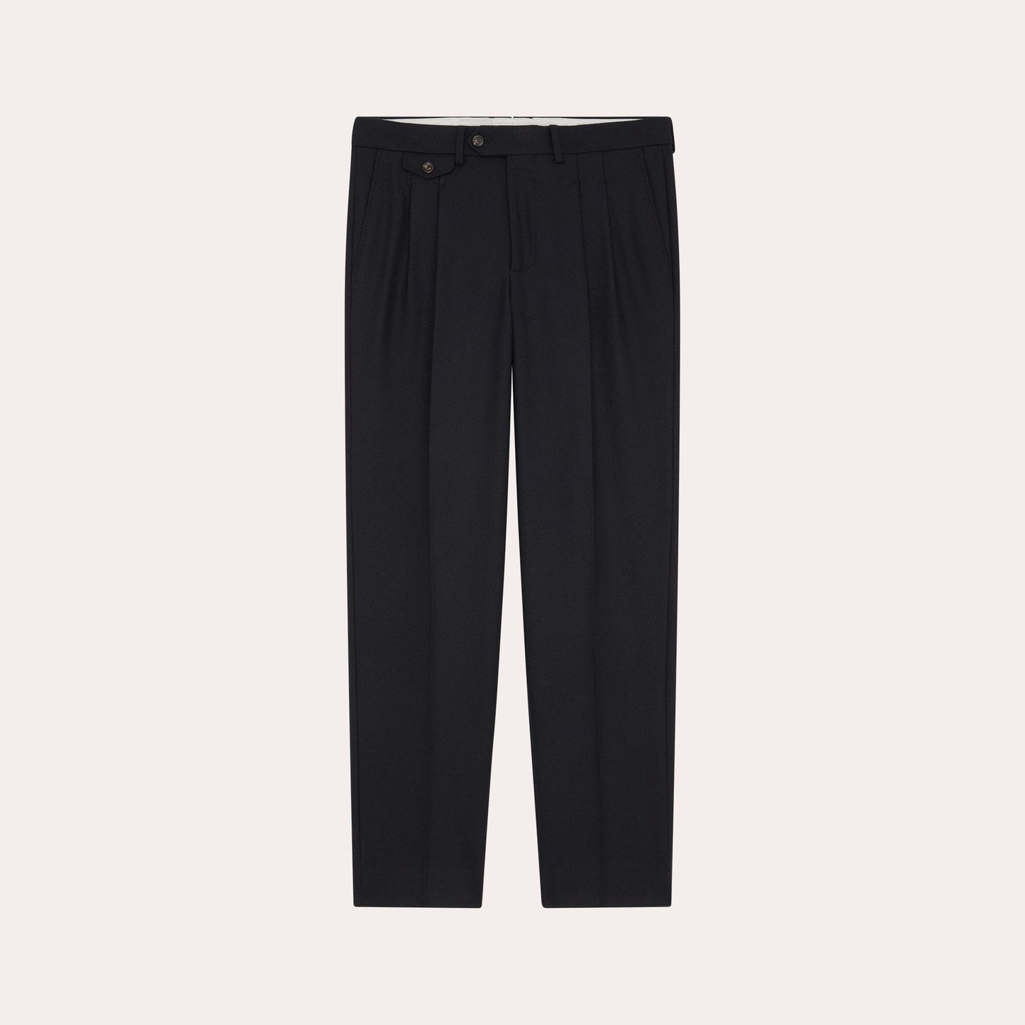 Navy Wool Flannel Double Pleated Trousers