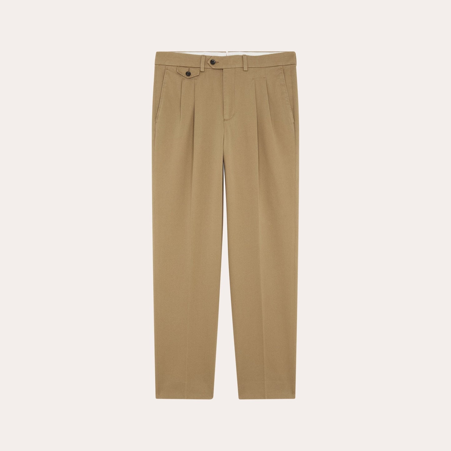 Chino double plis en coton beige