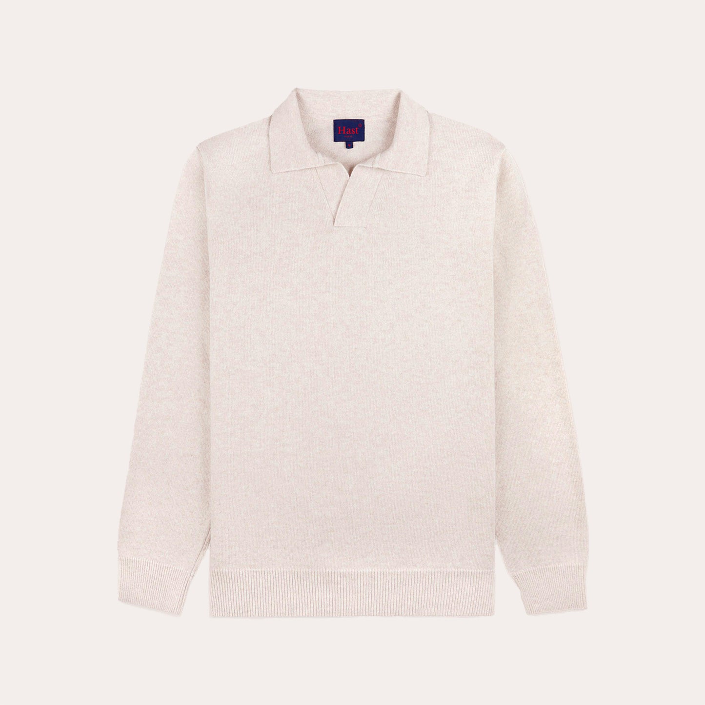 Beige merino wool polo collar sweater