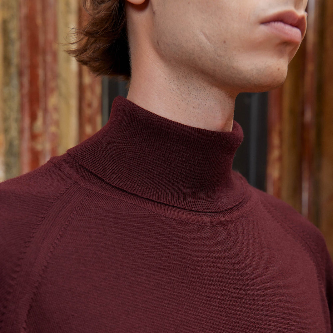 Burgundy Merino Wool Turtleneck Sweater