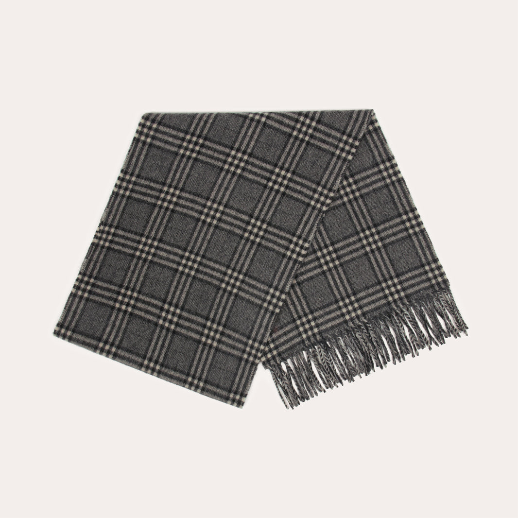 Grey checked virgin wool scarf