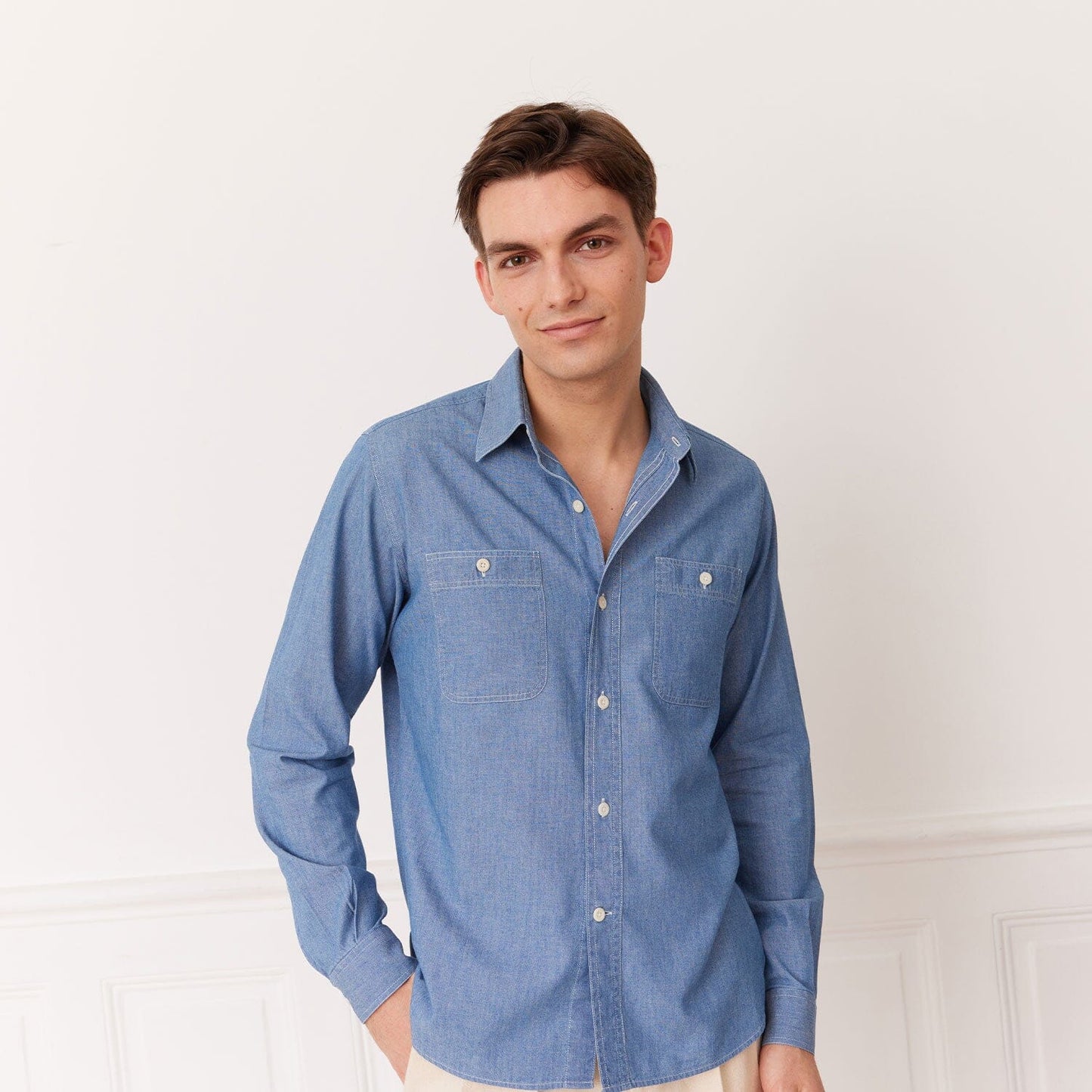 Chemise en chambray bleue