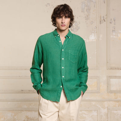 Chemise en lin vert émeraude