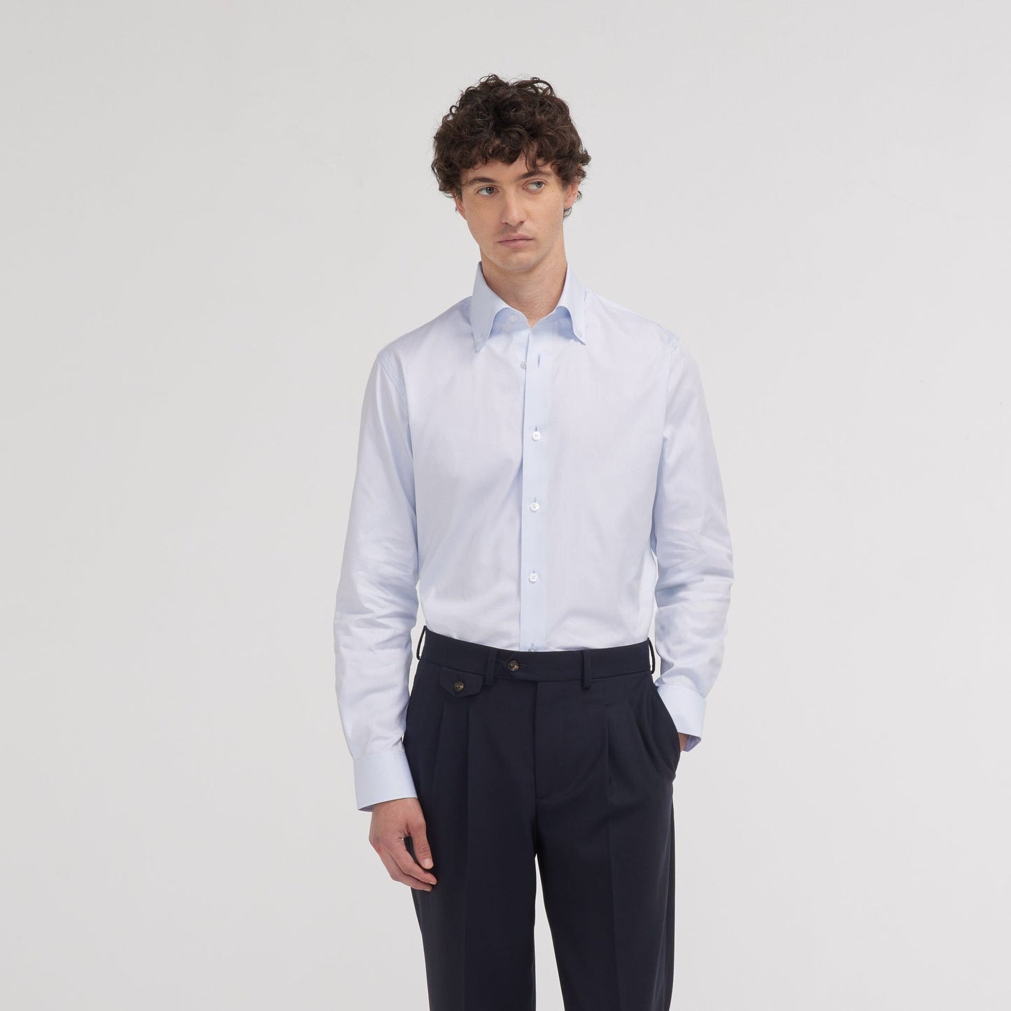 Chemise cintrée en oxford double retors bleu ciel