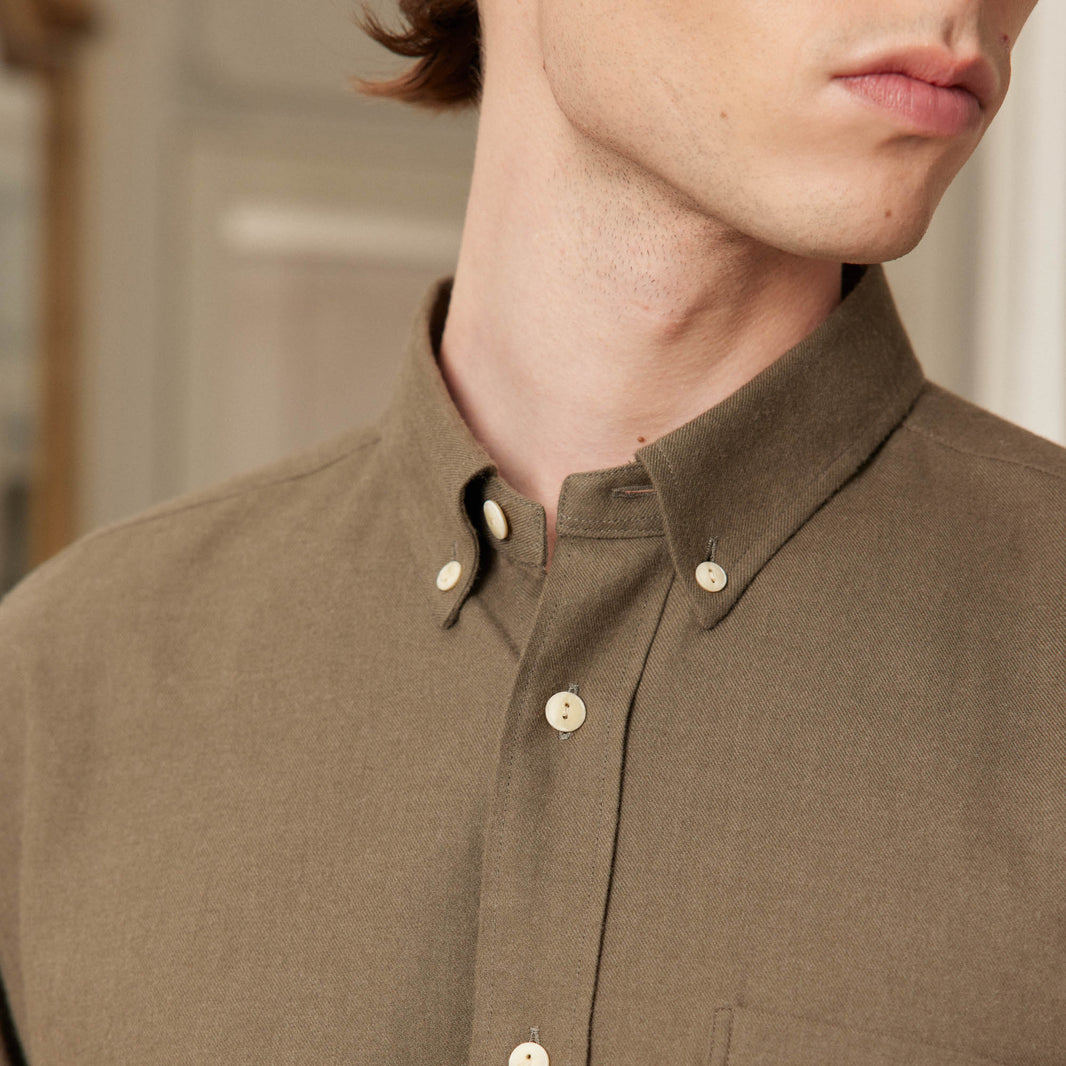 Khaki cotton and wool flannel shirt