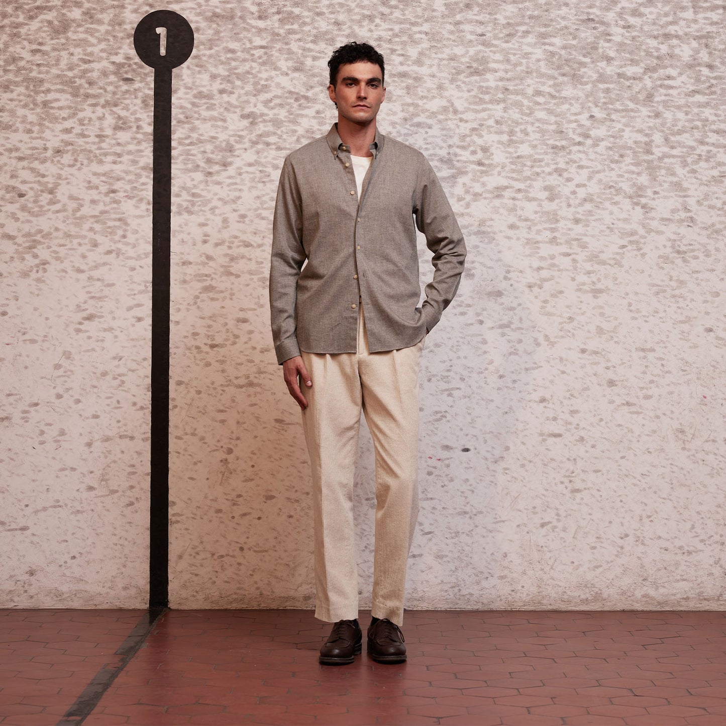 Chemise en flanelle légère taupe