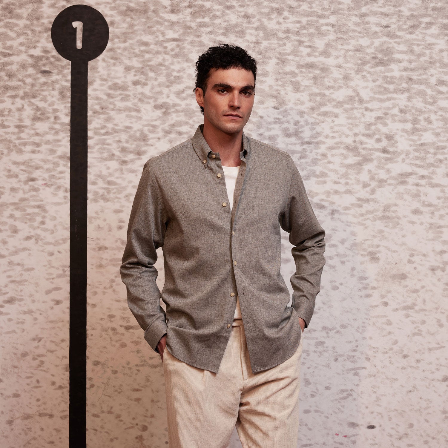 Chemise en flanelle légère taupe