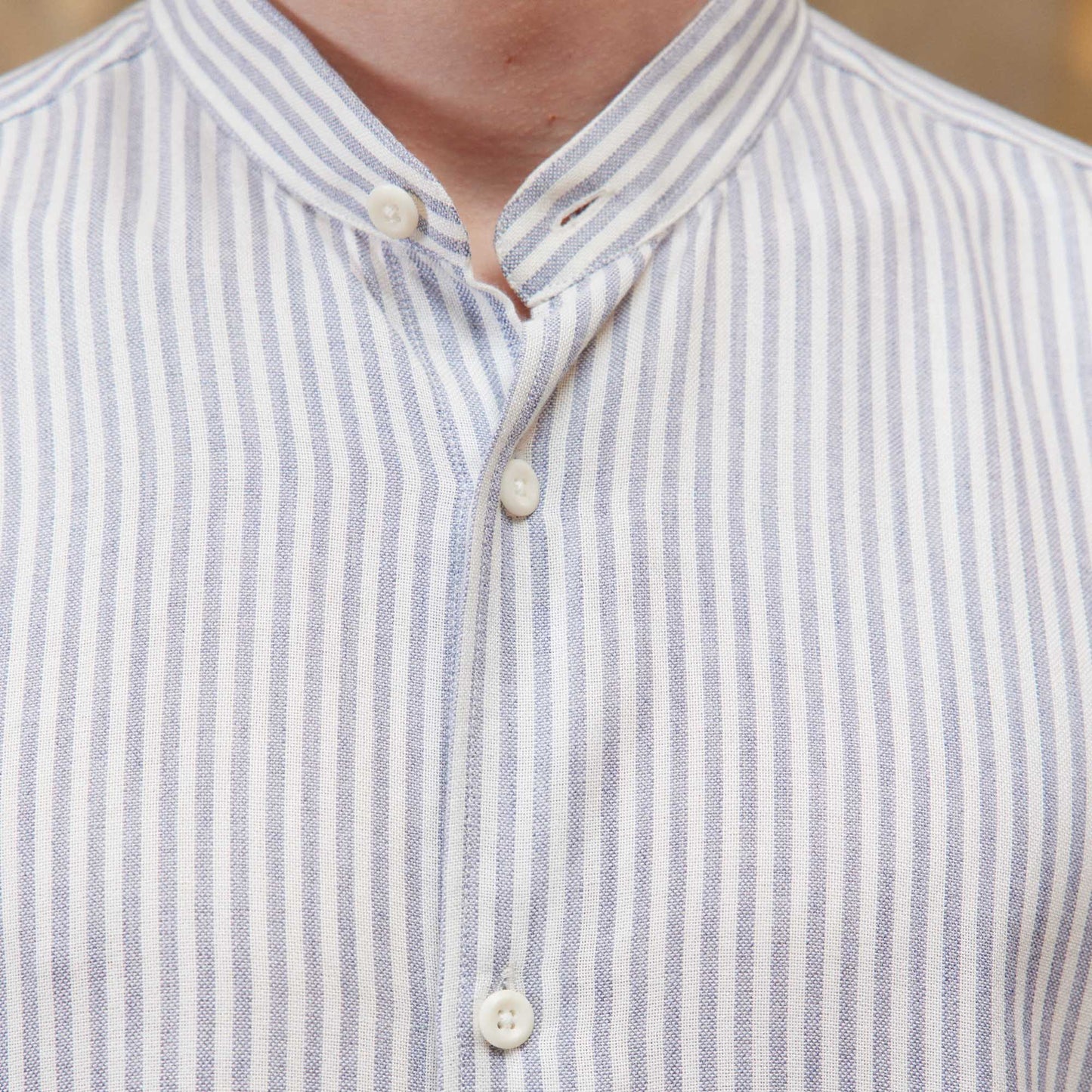 Blue and white striped modal and merino wool shirt