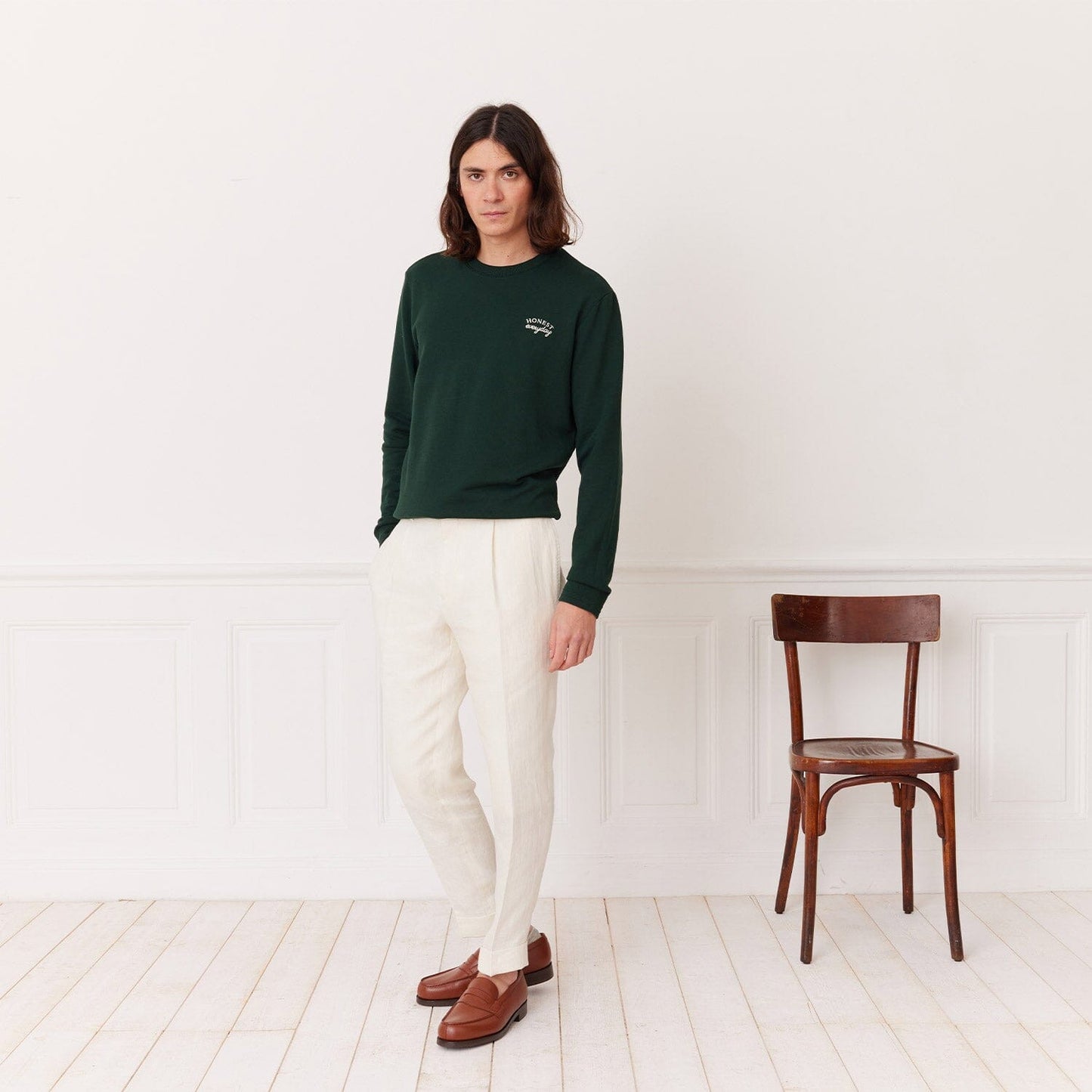 Forest green organic cotton embroidered sweatshirt