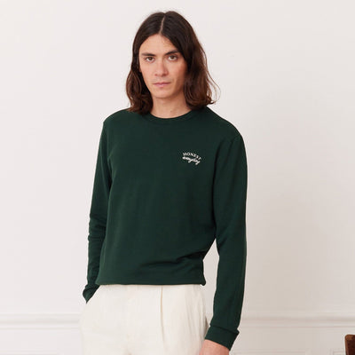 Forest green organic cotton embroidered sweatshirt