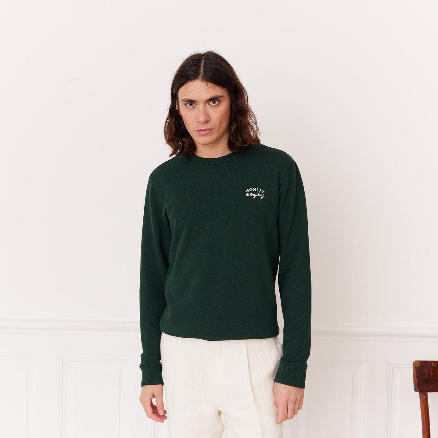 Forest green organic cotton embroidered sweatshirt