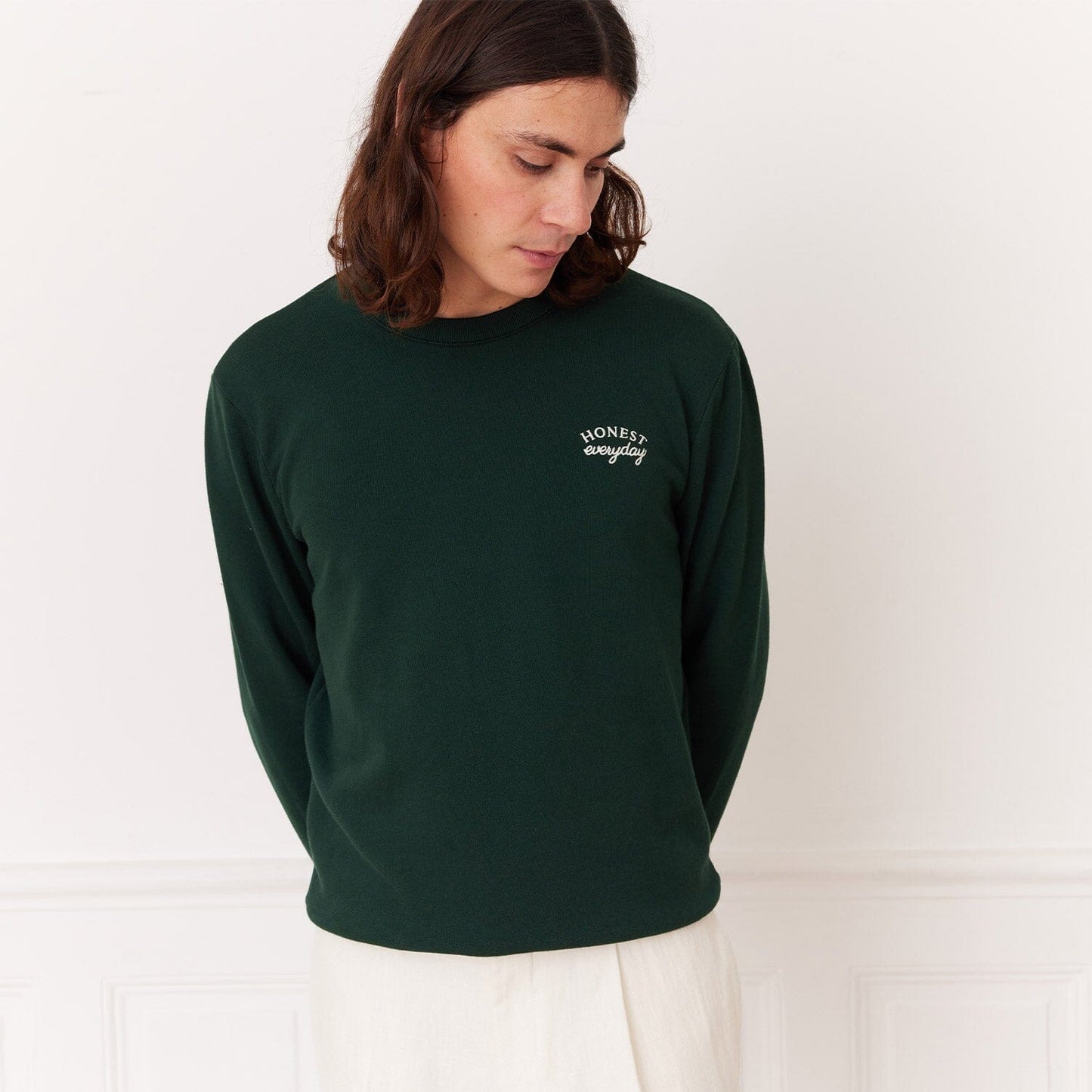 Forest green organic cotton embroidered sweatshirt