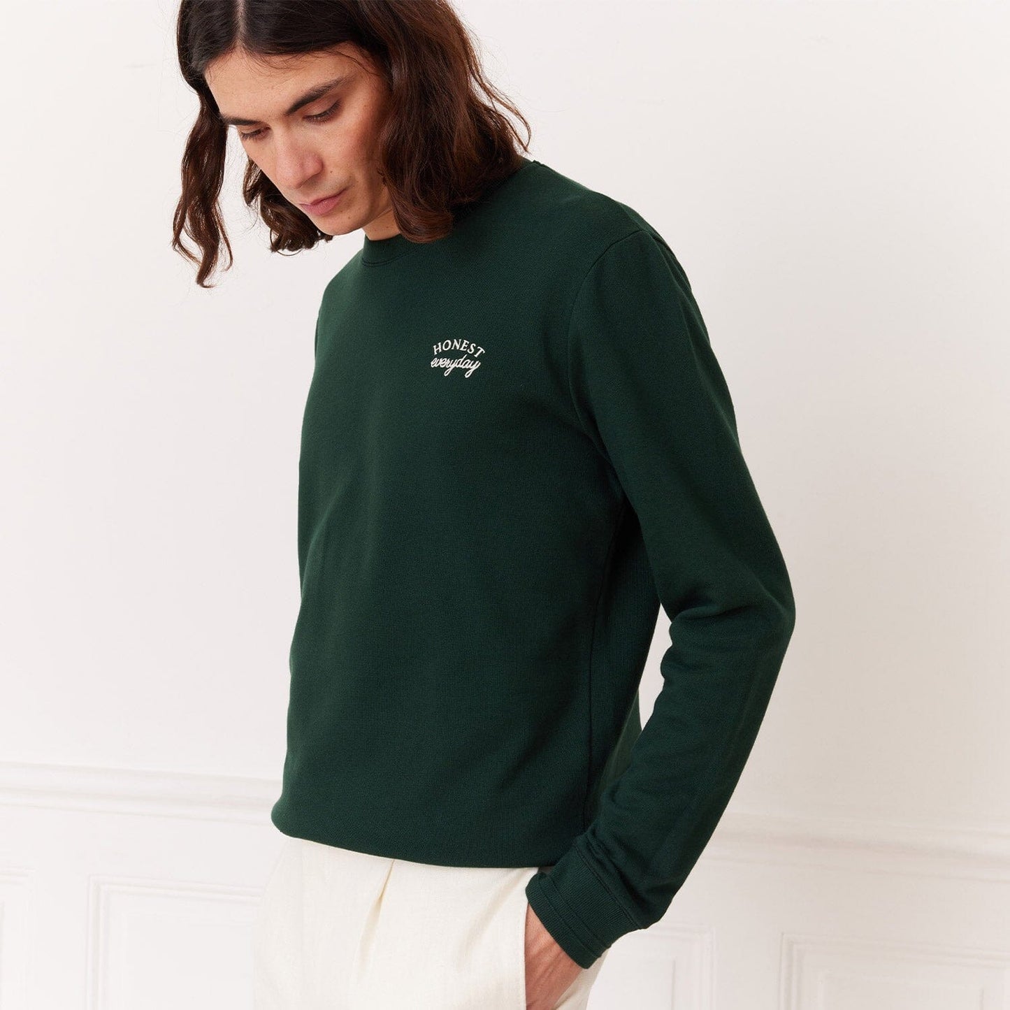 Forest green organic cotton embroidered sweatshirt