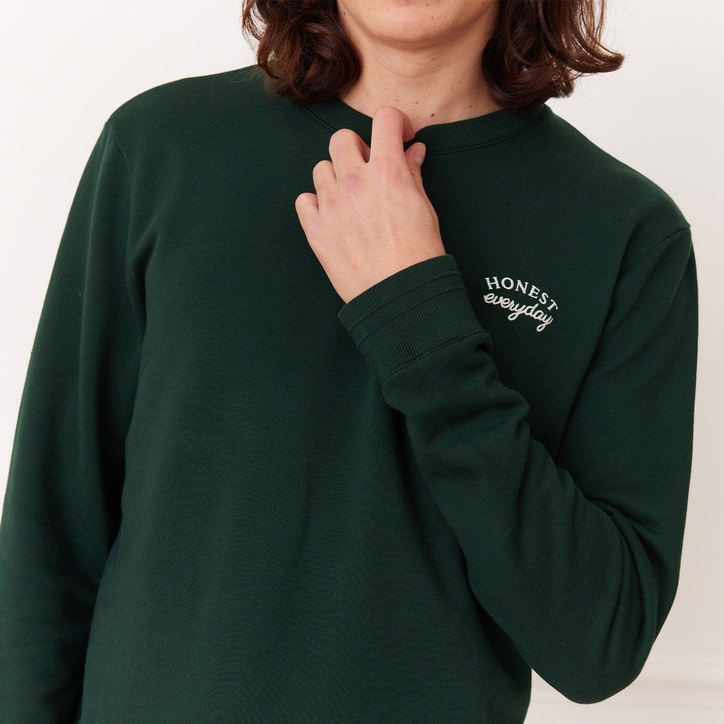 Forest green organic cotton embroidered sweatshirt