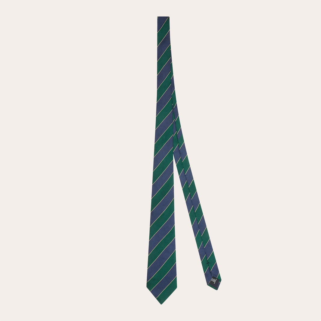 Navy and green striped silk tie