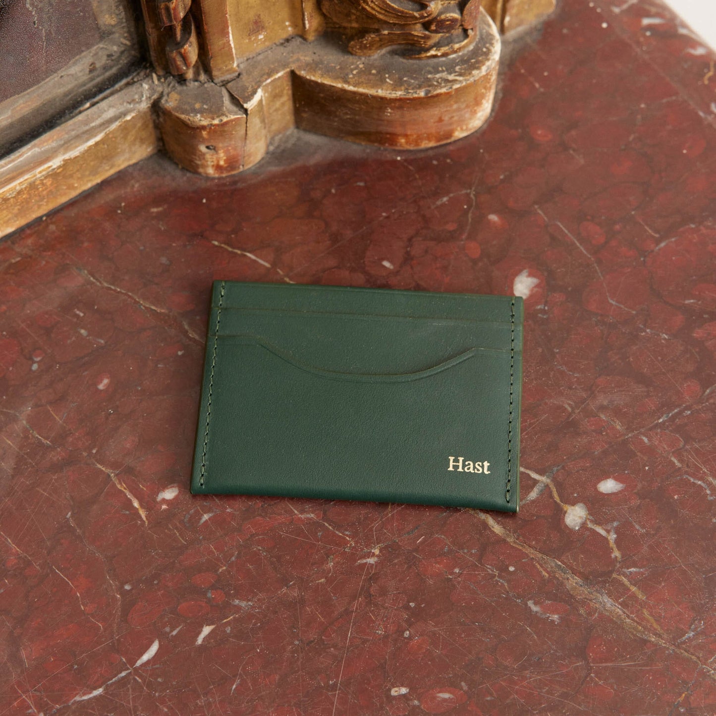 Green smooth leather card holder