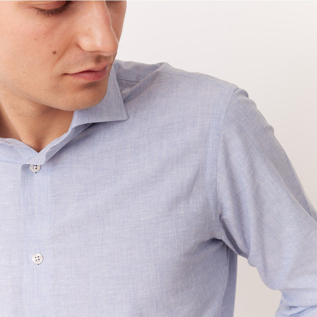 Chemise en lin et coton bleu clair