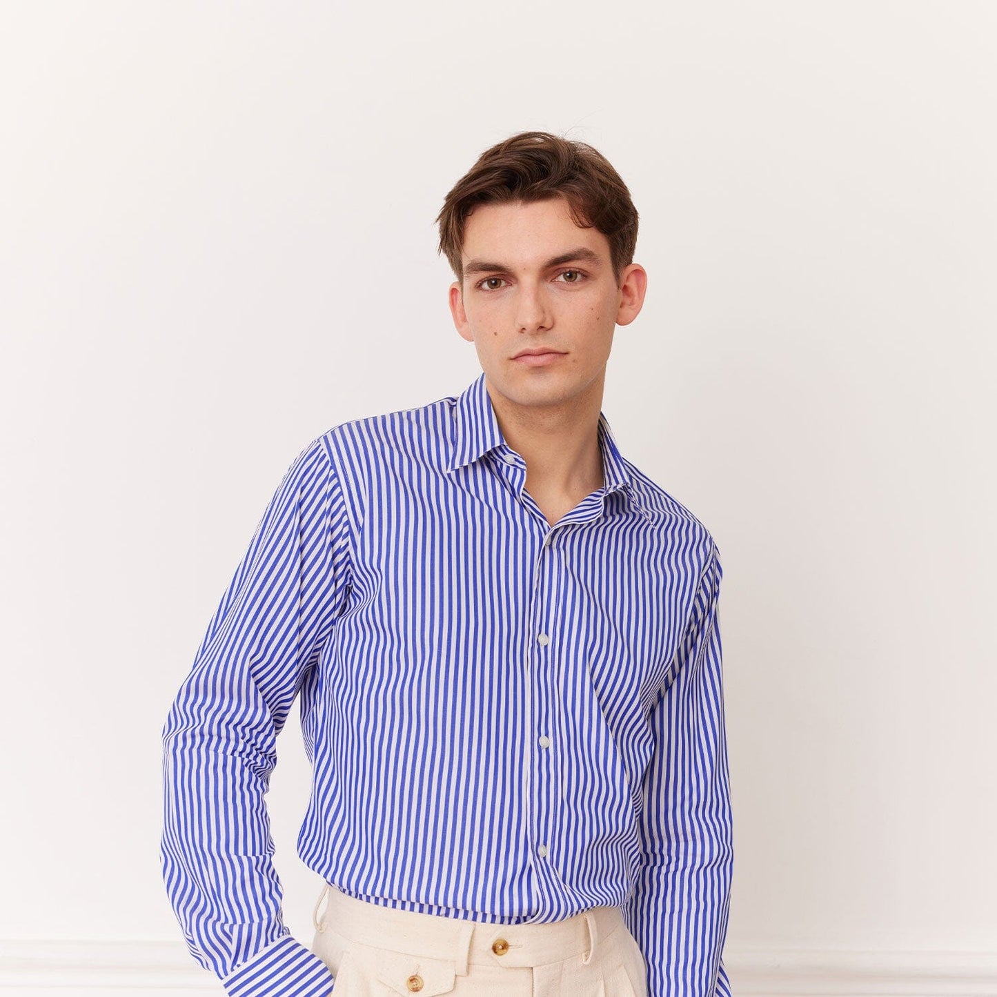 Blue and white striped poplin shirt