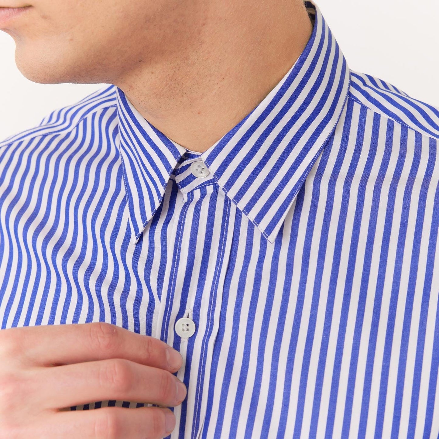 Blue and white striped poplin shirt