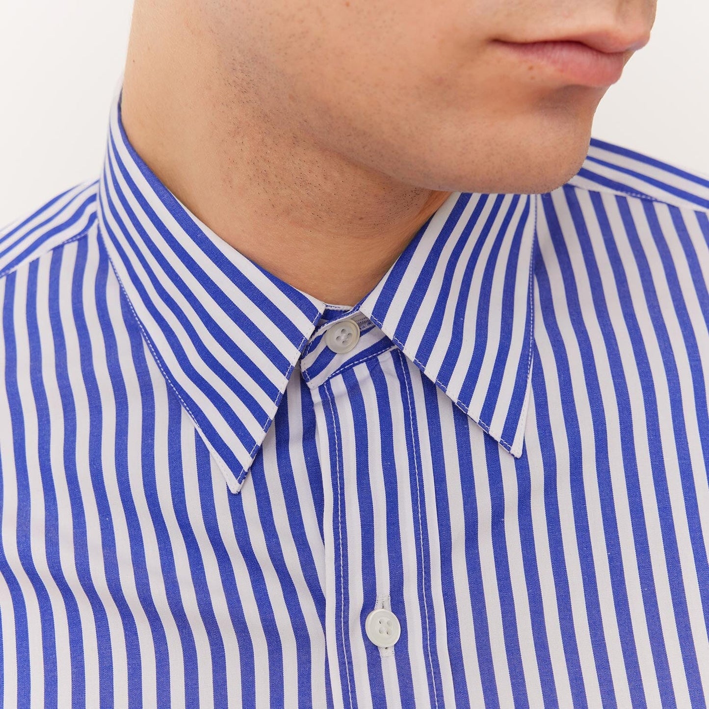 Blue and white striped poplin shirt