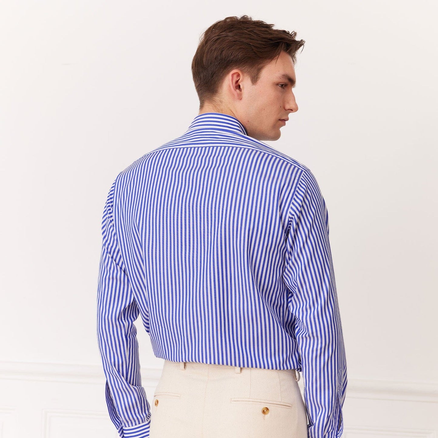 Blue and white striped poplin shirt