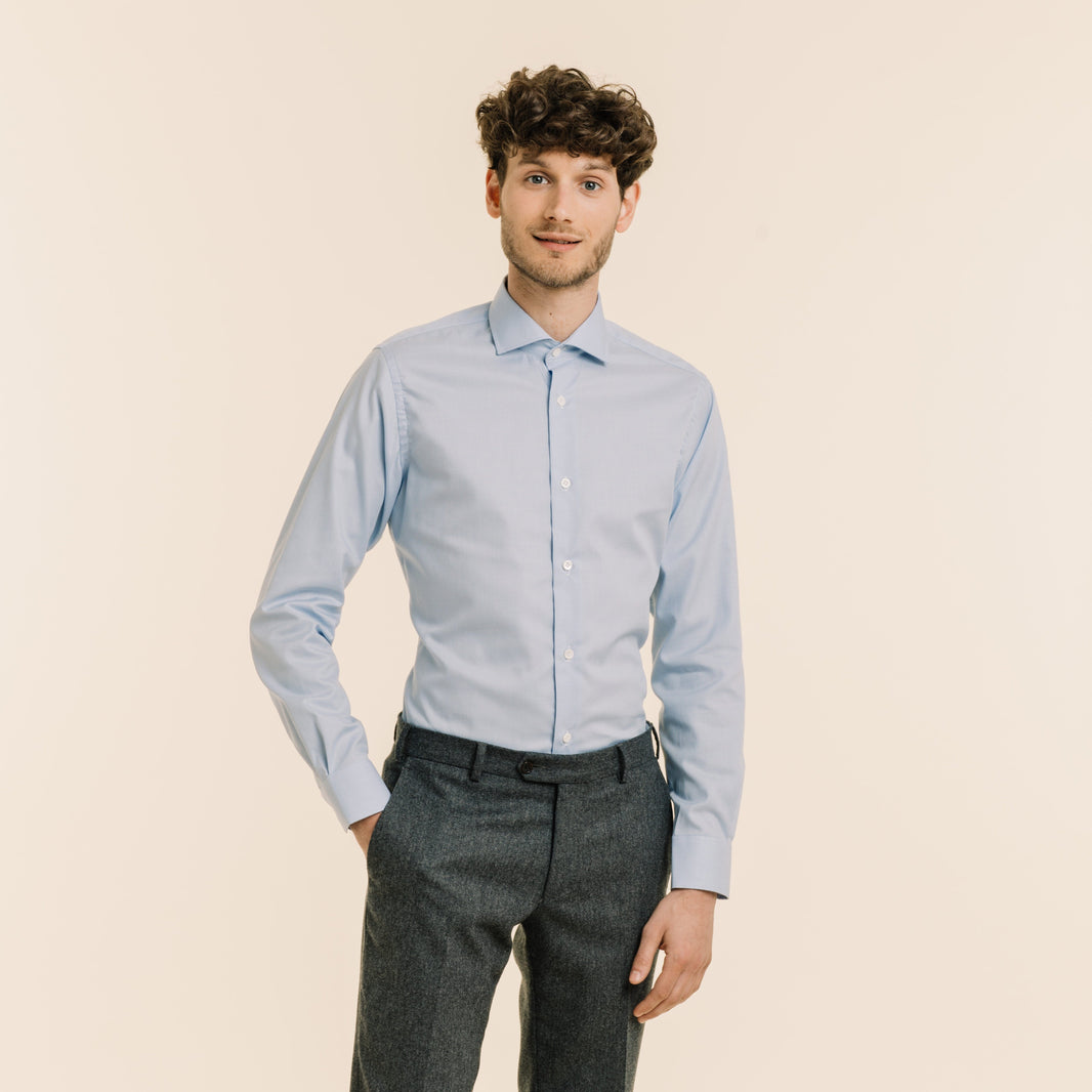 Chemise premium cintrée en oxford pied-de-puce bleu clair