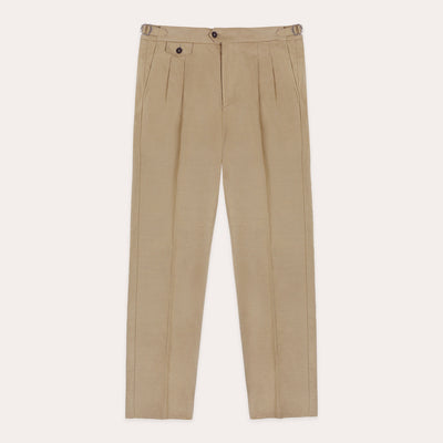 Pantalon à double plis en lin et coton beige