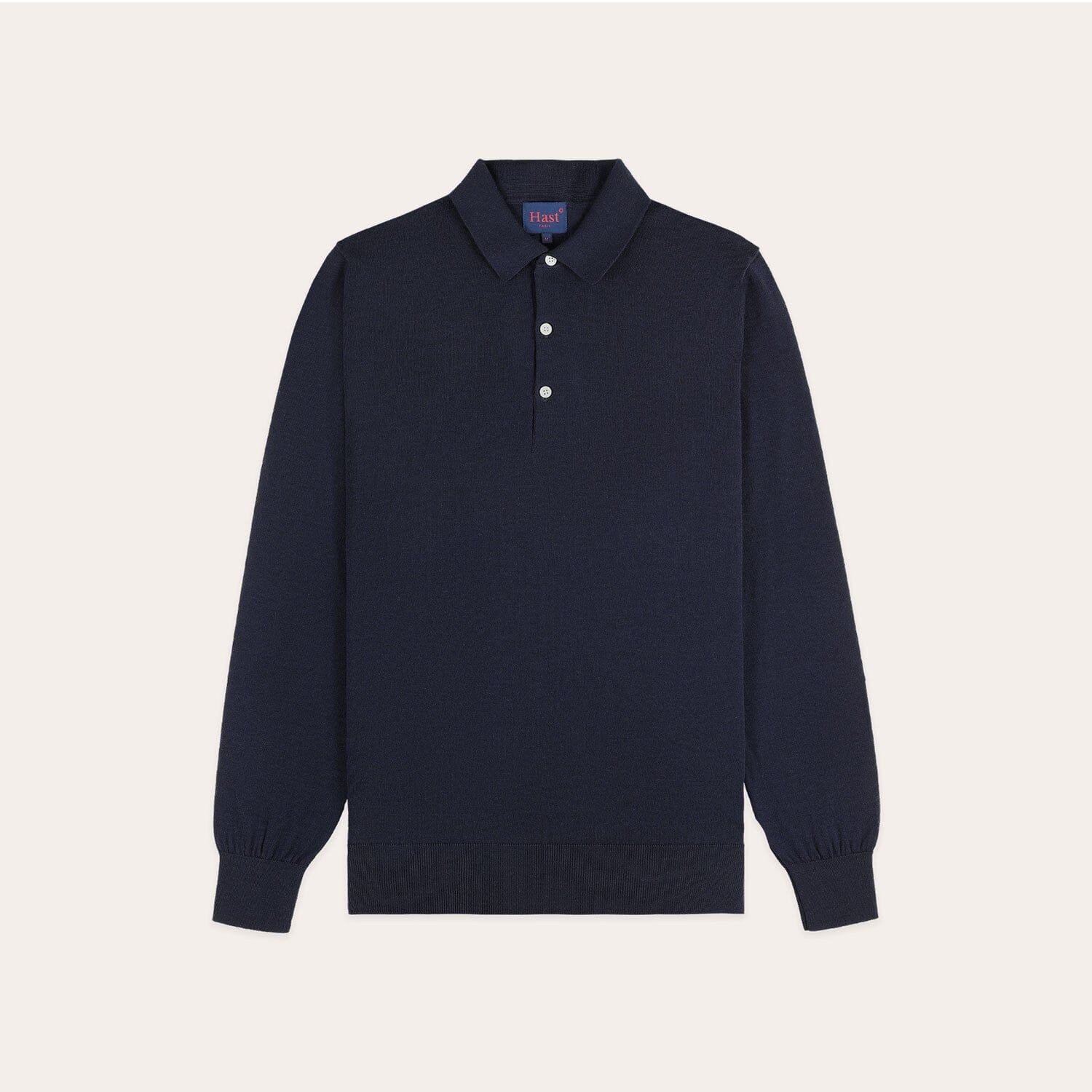 Pull à col polo en laine vierge merinos extrafine marine