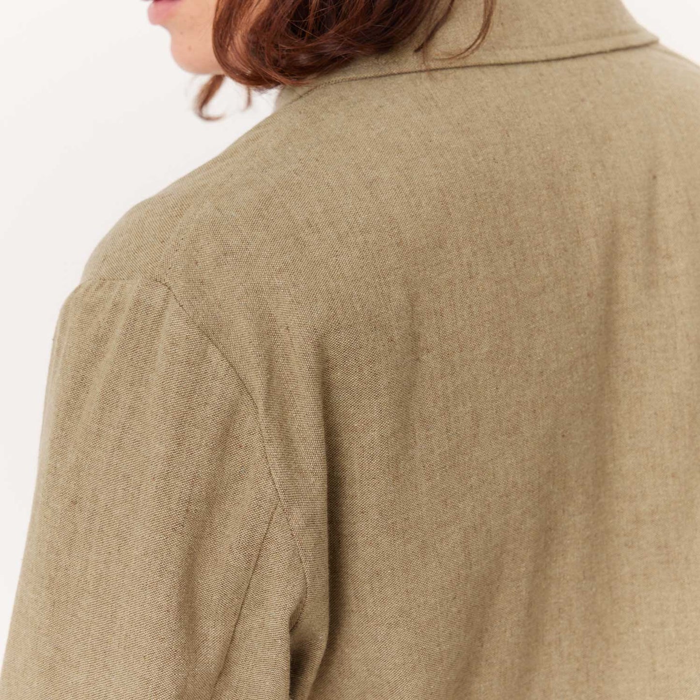 Veste tailleur déstructurée en lin et coton taupe