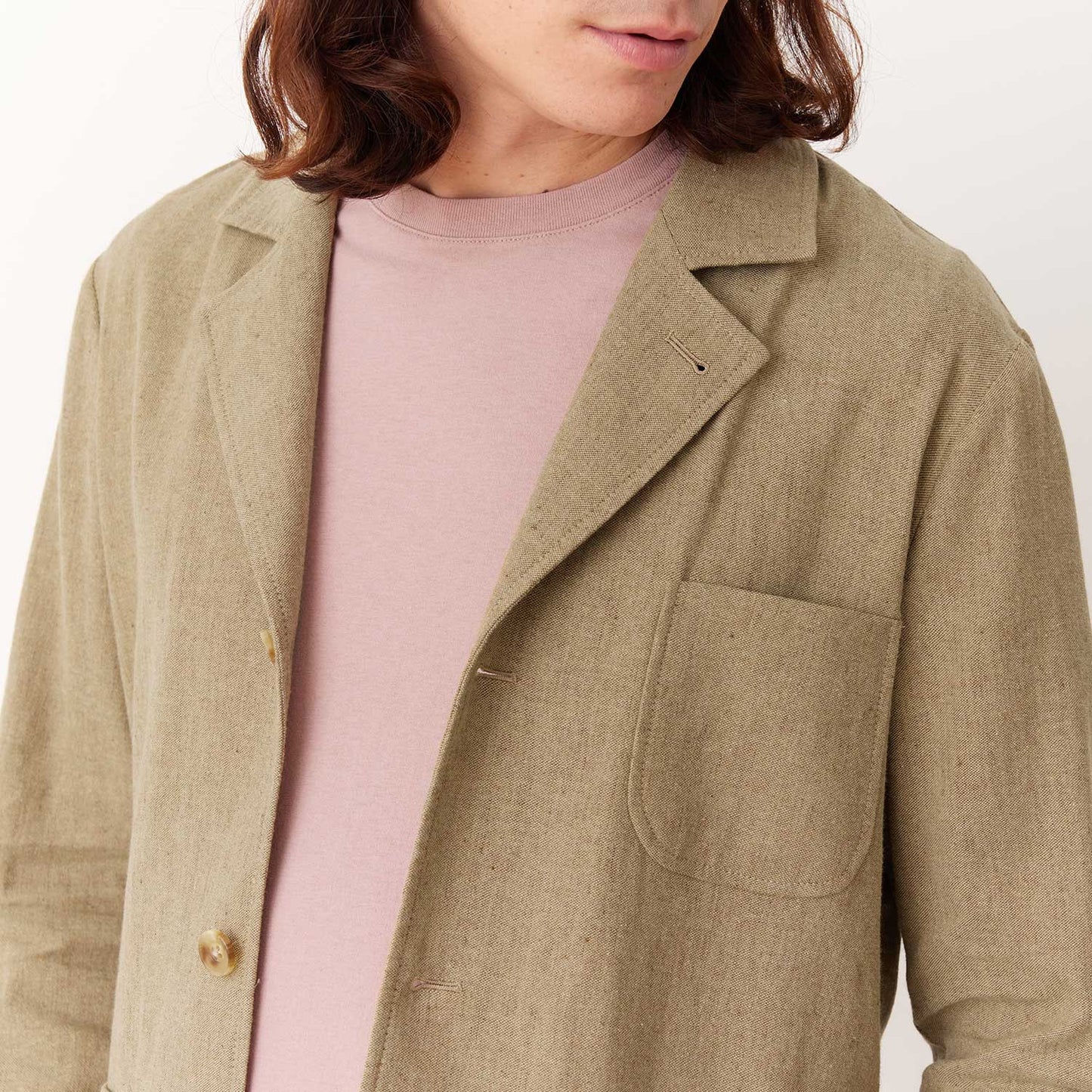 Veste tailleur déstructurée en lin et coton taupe